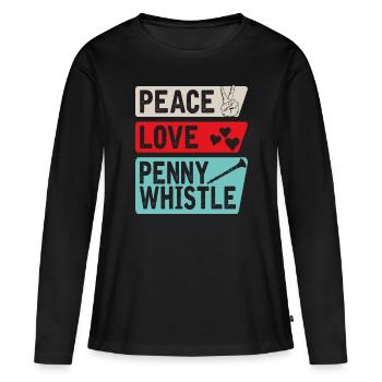 Peace Love Penny Whistle Instrument - Women's Premium Organic Long Sleeve Shirt - black - Front - Julia (174cm)