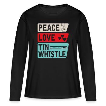 Peace Love Tin Whistle Instrument Music - Women's Premium Organic Long Sleeve Shirt - black - Front - Julia (174cm)