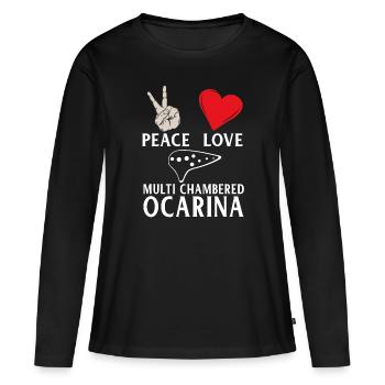 Peace Love Musique Ocarina Multi Chambrée - T-shirt manches longues Premium bio Femme - noir - Devant - Julia (174cm)