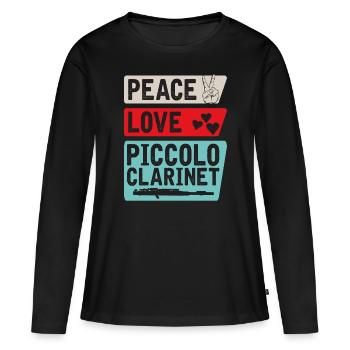 Peace Love Piccolo Instrument de clarinette - T-shirt manches longues Premium bio Femme - noir - Devant - Julia (174cm)