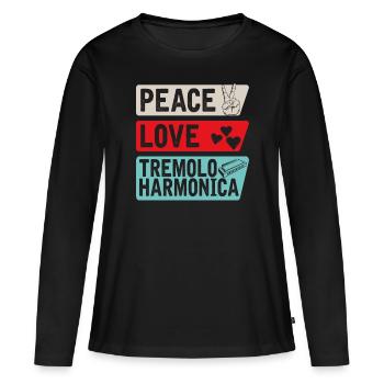 Peace Love Tremolo Harmonica Instrument - T-shirt manches longues Premium bio Femme - noir - Devant - Julia (174cm)
