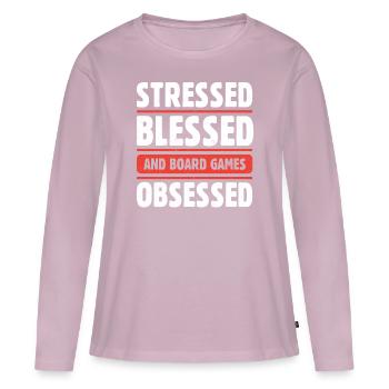 Des dés stressés bénis et obsédés par les jeux de société - T-shirt manches longues Premium bio Femme - rose poudré - Devant - Julia (174cm)