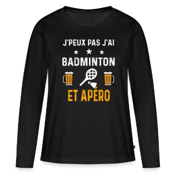 je peux pas j'ai badminton raquette et apéro sport - T-shirt manches longues Premium bio Femme - noir - Devant - Julia (174cm)
