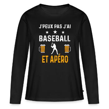 je peux pas j'ai baseball baseballeur et apéro - T-shirt manches longues Premium bio Femme - noir - Devant - Julia (174cm)