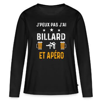 je peux pas j'ai billard et apéro billard - T-shirt manches longues Premium bio Femme - noir - Devant - Julia (174cm)