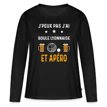 je peux pas j'ai boule lyonnaise et apéro boule - T-shirt manches longues Premium bio Femme - noir - Devant - Julia (174cm)