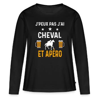 je peux pas j'ai cheval cavalier et apéro cheval - T-shirt manches longues Premium bio Femme - noir - Devant - Julia (174cm)
