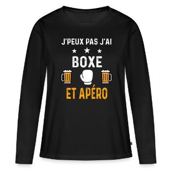 je peux pas j'ai boxe gants et apéro boxe - T-shirt manches longues Premium bio Femme - noir - Devant - Julia (174cm)