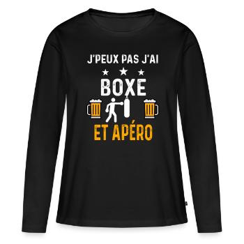 je peux pas j'ai boxe sac et apéro boxe - T-shirt manches longues Premium bio Femme - noir - Devant - Julia (174cm)