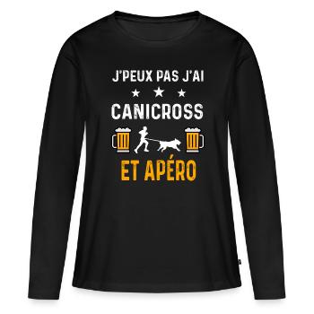 je peux pas j'ai canicross et apéro canicross - T-shirt manches longues Premium bio Femme - noir - Devant - Julia (174cm)