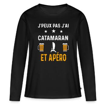 je peux pas j'ai catamaran et apéro catamaran - T-shirt manches longues Premium bio Femme - noir - Devant - Julia (174cm)