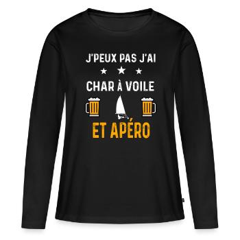 je peux pas j'ai char à voile et apéro char voile - T-shirt manches longues Premium bio Femme - noir - Devant - Julia (174cm)