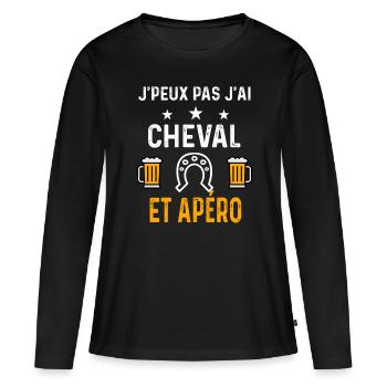 je peux pas j'ai cheval fer et apéro cheval - T-shirt manches longues Premium bio Femme - noir - Devant - Julia (174cm)
