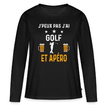 je peux pas j'ai golf et apéro golf - T-shirt manches longues Premium bio Femme - noir - Devant - Julia (174cm)