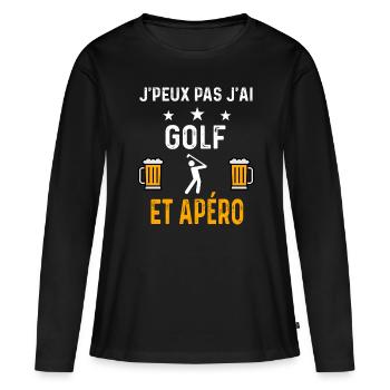 je peux pas j'ai golf swing et apéro golf - T-shirt manches longues Premium bio Femme - noir - Devant - Julia (174cm)