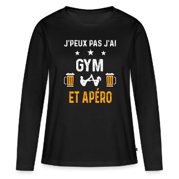 je peux pas j'ai gym et apéro gym - T-shirt manches longues Premium bio Femme - noir - Devant - Julia (174cm)