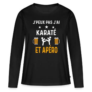 je peux pas j'ai karaté art martial et apéro - T-shirt manches longues Premium bio Femme - noir - Devant - Julia (174cm)