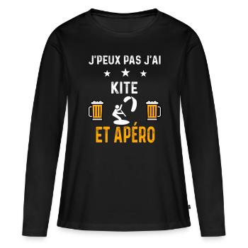 je peux pas j'ai kite et apéro kite - T-shirt manches longues Premium bio Femme - noir - Devant - Julia (174cm)