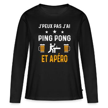 je peux pas j'ai ping pong et apéro ping pong - T-shirt manches longues Premium bio Femme - noir - Devant - Julia (174cm)