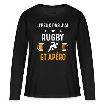 je peux pas j'ai rugby joueur et apéro rugby - T-shirt manches longues Premium bio Femme - noir - Devant - Julia (174cm)