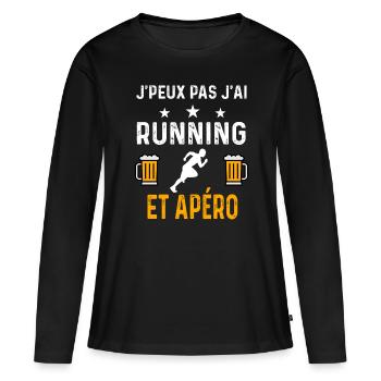 je peux pas j'ai running et apéro running - T-shirt manches longues Premium bio Femme - noir - Devant - Julia (174cm)