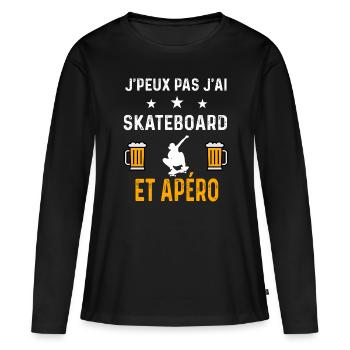 je peux pas j'ai skateboard et apéro skateboard - T-shirt manches longues Premium bio Femme - noir - Devant - Julia (174cm)