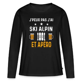 je peux pas j'ai ski alpin et apéro ski alpin - T-shirt manches longues Premium bio Femme - noir - Devant - Julia (174cm)