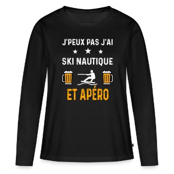je peux pas j'ai ski nautique et apéro ski - T-shirt manches longues Premium bio Femme - noir - Devant - Julia (174cm)