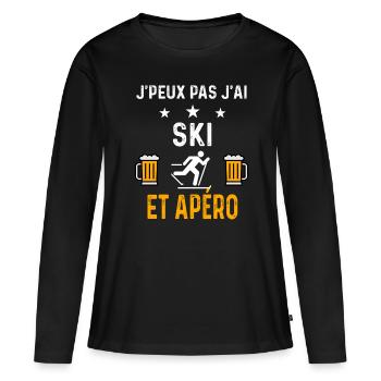 je peux pas j'ai ski skieur et apéro ski - T-shirt manches longues Premium bio Femme - noir - Devant - Julia (174cm)