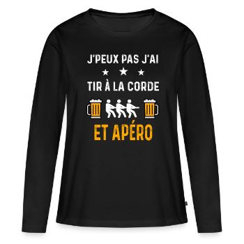 je peux pas j'ai tir à la corde et apéro corde - T-shirt manches longues Premium bio Femme - noir - Devant - Julia (174cm)
