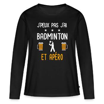 je peux pas j'ai badminton joueur apéro - T-shirt manches longues Premium bio Femme - noir - Devant - Julia (174cm)