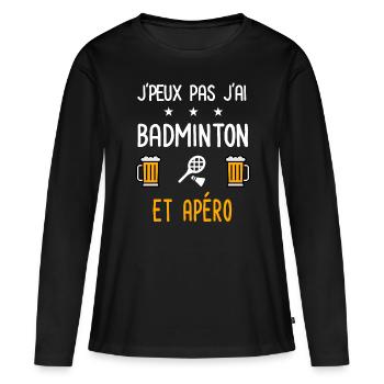 je peux pas j'ai badminton raquette apéro - T-shirt manches longues Premium bio Femme - noir - Devant - Julia (174cm)