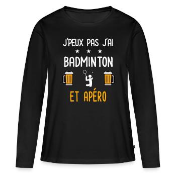 je peux pas j'ai badminton sport apéro - T-shirt manches longues Premium bio Femme - noir - Devant - Julia (174cm)