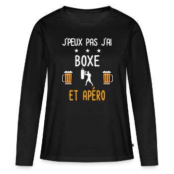 je peux pas j'ai boxe apéro - T-shirt manches longues Premium bio Femme - noir - Devant - Julia (174cm)