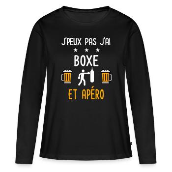 je peux pas j'ai boxe sac apéro - T-shirt manches longues Premium bio Femme - noir - Devant - Julia (174cm)