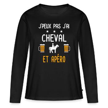 je peux pas j'ai cheval apéro - T-shirt manches longues Premium bio Femme - noir - Devant - Julia (174cm)