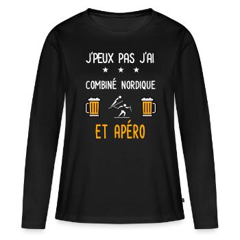 je peux pas j'ai combiné nordique apéro - T-shirt manches longues Premium bio Femme - noir - Devant - Julia (174cm)
