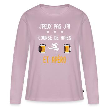 je peux pas j'ai course de haies apéro - T-shirt manches longues Premium bio Femme - rose poudré - Devant - Julia (174cm)