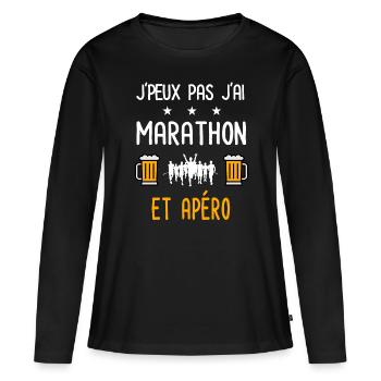 je peux pas j'ai marathon apéro - T-shirt manches longues Premium bio Femme - noir - Devant - Julia (174cm)