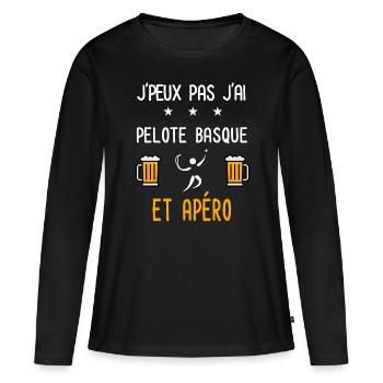 je peux pas j'ai pelote basque apéro - T-shirt manches longues Premium bio Femme - noir - Devant - Julia (174cm)