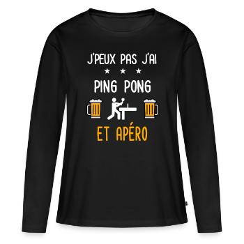 je peux pas j'ai ping pong apéro - T-shirt manches longues Premium bio Femme - noir - Devant - Julia (174cm)