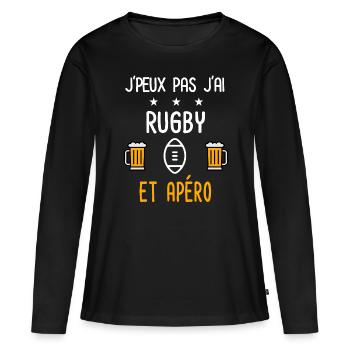 je peux pas j'ai rugby ballon apéro - T-shirt manches longues Premium bio Femme - noir - Devant - Julia (174cm)
