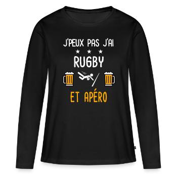 je peux pas j'ai rugby apéro - T-shirt manches longues Premium bio Femme - noir - Devant - Julia (174cm)