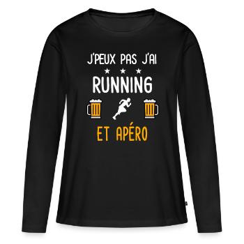 je peux pas j'ai running apéro - T-shirt manches longues Premium bio Femme - noir - Devant - Julia (174cm)