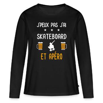 je peux pas j'ai skateboard apéro - T-shirt manches longues Premium bio Femme - noir - Devant - Julia (174cm)