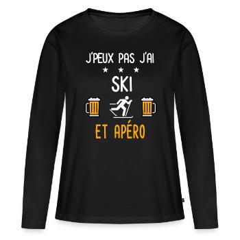 je peux pas j'ai ski skieur apéro - T-shirt manches longues Premium bio Femme - noir - Devant - Julia (174cm)