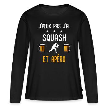 je peux pas j'ai squash apéro - T-shirt manches longues Premium bio Femme - noir - Devant - Julia (174cm)