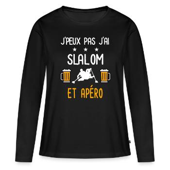 je peux pas j'ai slalom apéro - T-shirt manches longues Premium bio Femme - noir - Devant - Julia (174cm)