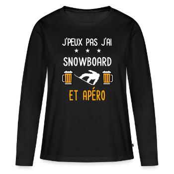 je peux pas j'ai snowboard apéro - T-shirt manches longues Premium bio Femme - noir - Devant - Julia (174cm)