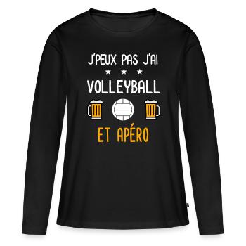 je peux pas j'ai volleyball apéro - T-shirt manches longues Premium bio Femme - noir - Devant - Julia (174cm)